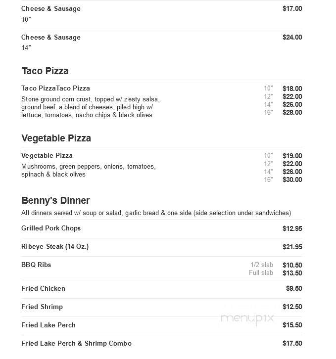 Benny's Place - Lynwood, IL menu_pic