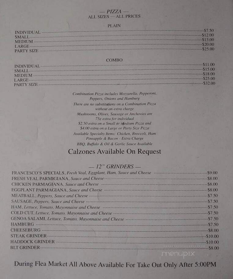 Francesco's Italian Restaurant - Brimfield, MA menu_pic