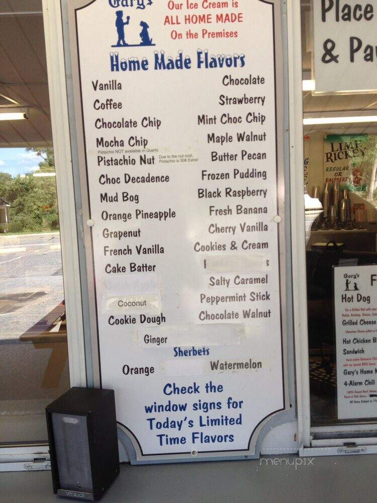 Gary's Ice Cream - Chelmsford, MA menu_pic