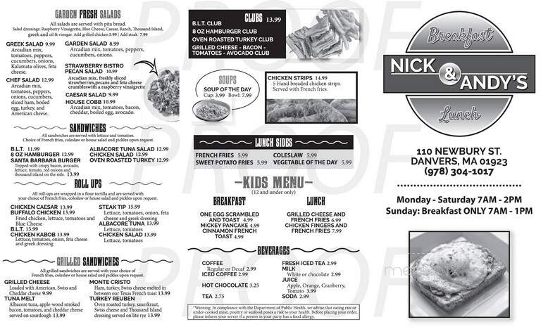 Nick & Tony's Saltwater Cafe - Danvers, MA menu_pic