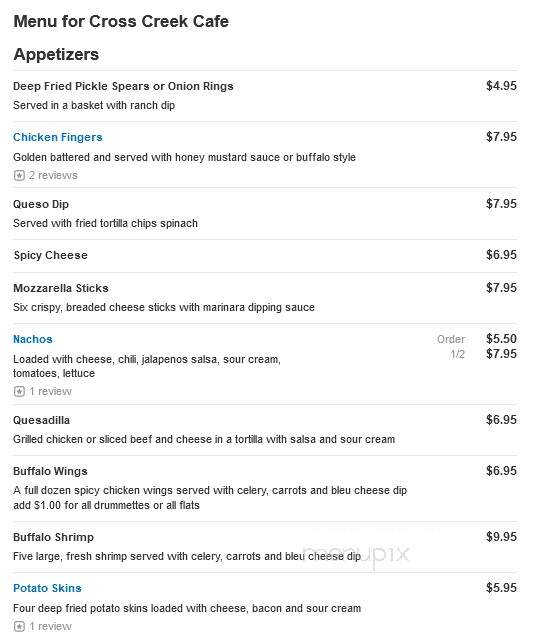 Cross Creek Cafe - Atlanta, GA menu_pic