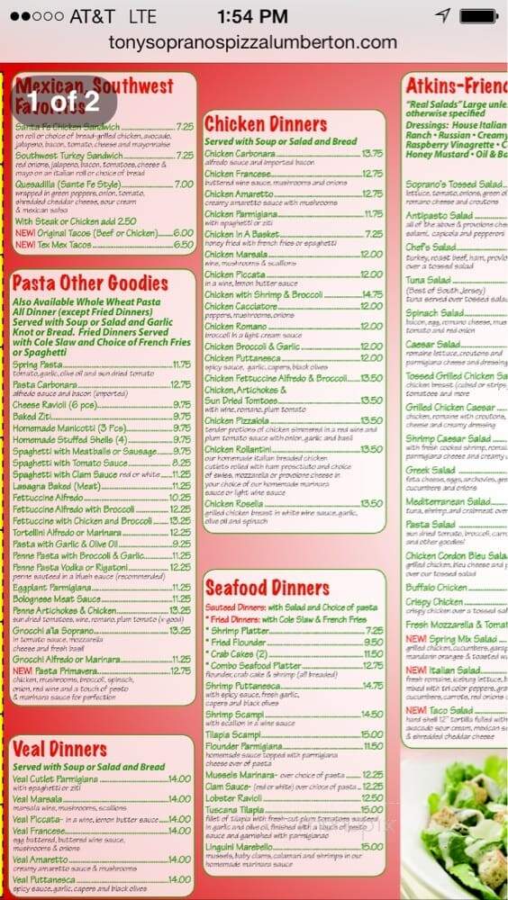 Tony Soprano's Pizza - Lumberton, NJ menu_pic