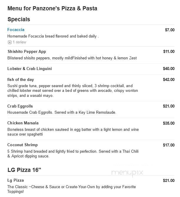 Panzone's Pizza & Pasta - Beach Haven, NJ menu_pic