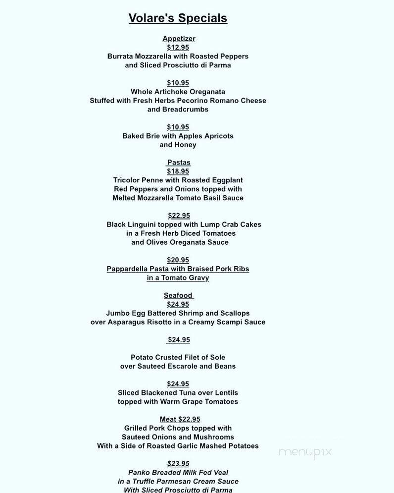 Volare's Restaurant - Rutherford, NJ menu_pic