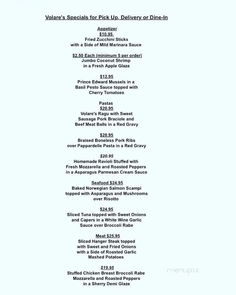 Volare's Restaurant - Rutherford, NJ menu_pic