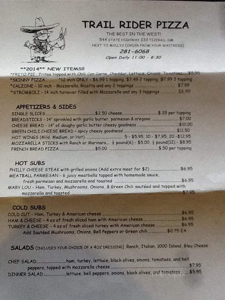 Trail Rider Pizza - Tijeras, NM menu_pic