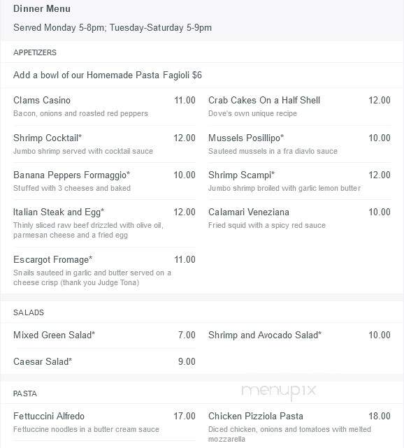 Dove Restaurant - Orchard Park, NY menu_pic