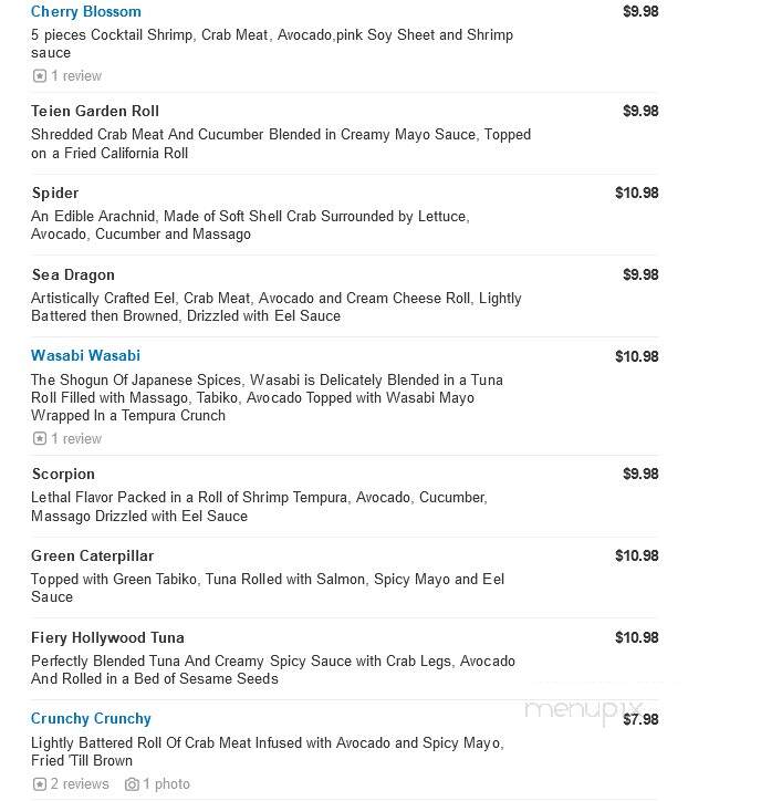 Tokyo Japanese Steakhouse - Winston Salem, NC menu_pic
