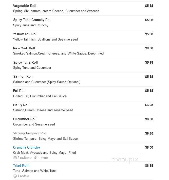 Tokyo Japanese Steakhouse - Winston Salem, NC menu_pic