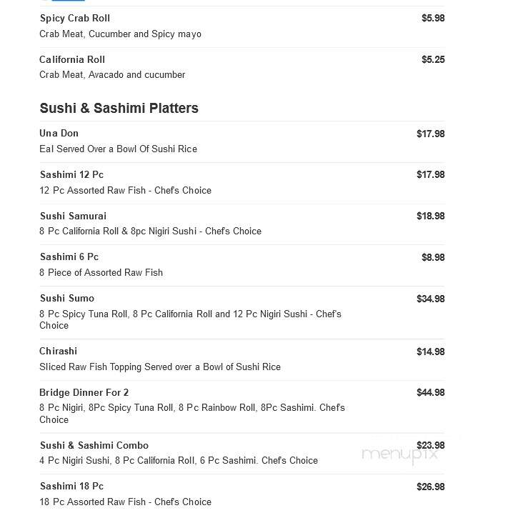 Tokyo Japanese Steakhouse - Winston Salem, NC menu_pic