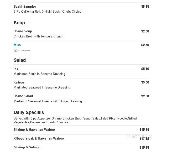 Tokyo Japanese Steakhouse - Winston Salem, NC menu_pic