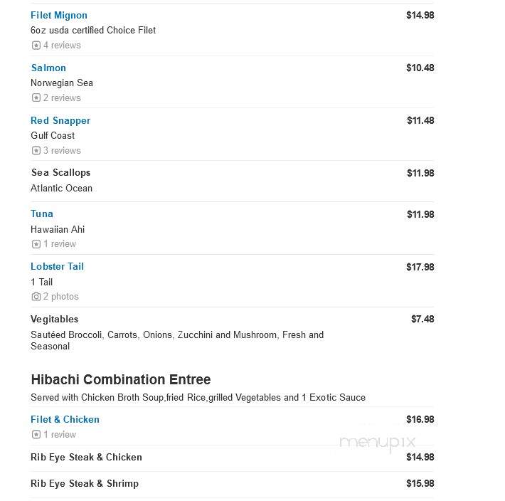 Tokyo Japanese Steakhouse - Winston Salem, NC menu_pic