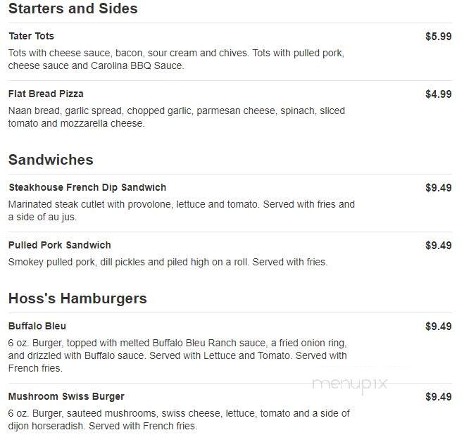 Hoss's Steak & Sea House - State College, PA menu_pic