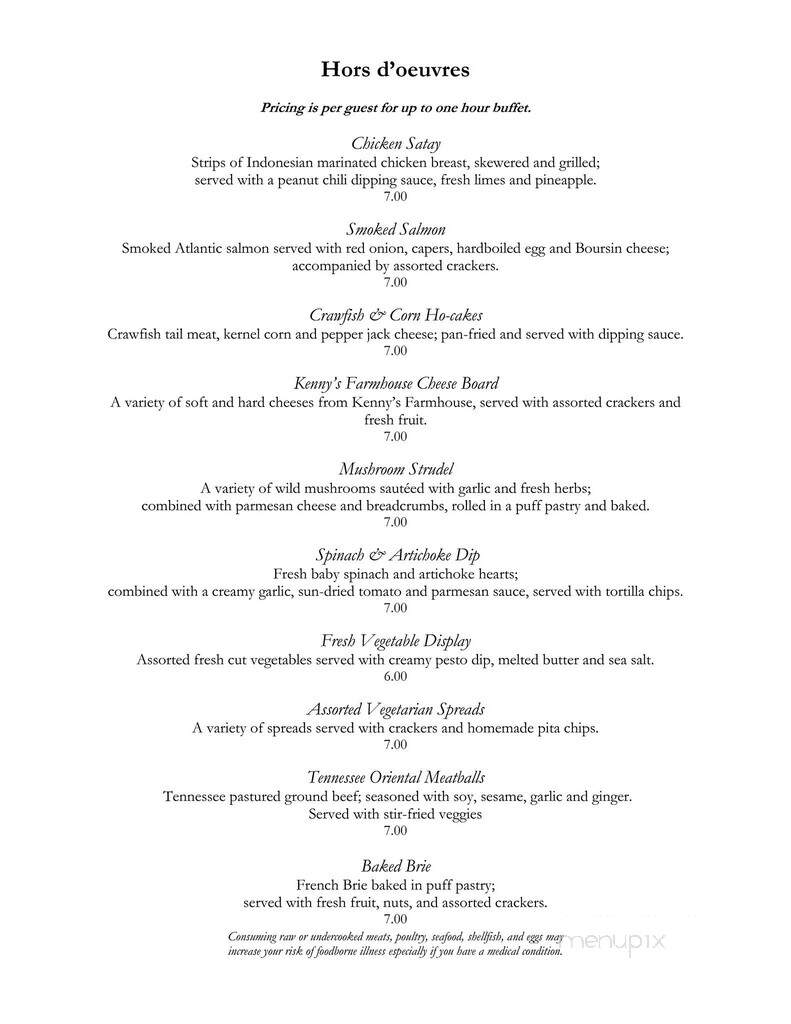 Evins Mill Retreat - Smithville, TN menu_pic