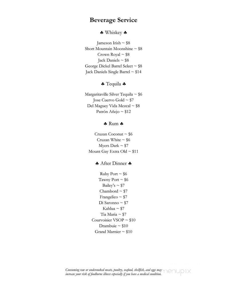 Evins Mill Retreat - Smithville, TN menu_pic