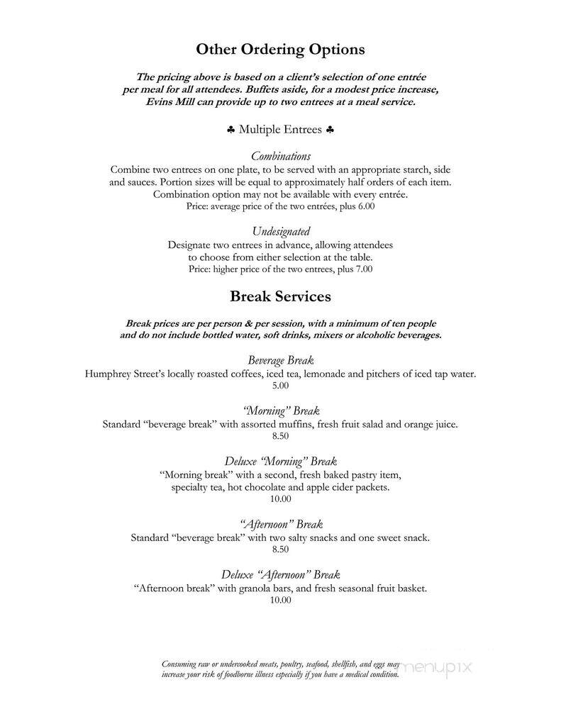 Evins Mill Retreat - Smithville, TN menu_pic