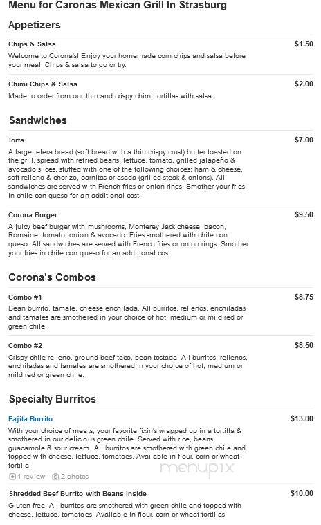Corona's Mexican Grill - Strasburg, CO menu_pic