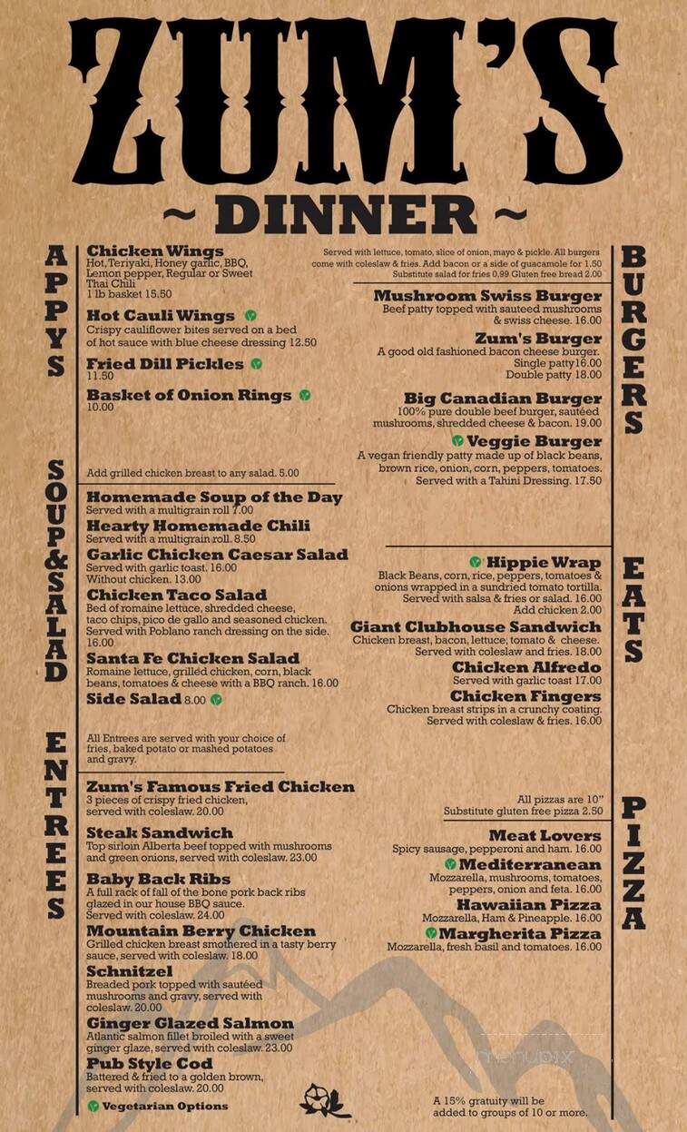 Zum's Restaurant and Mercantile - Waterton Park, AB menu_pic