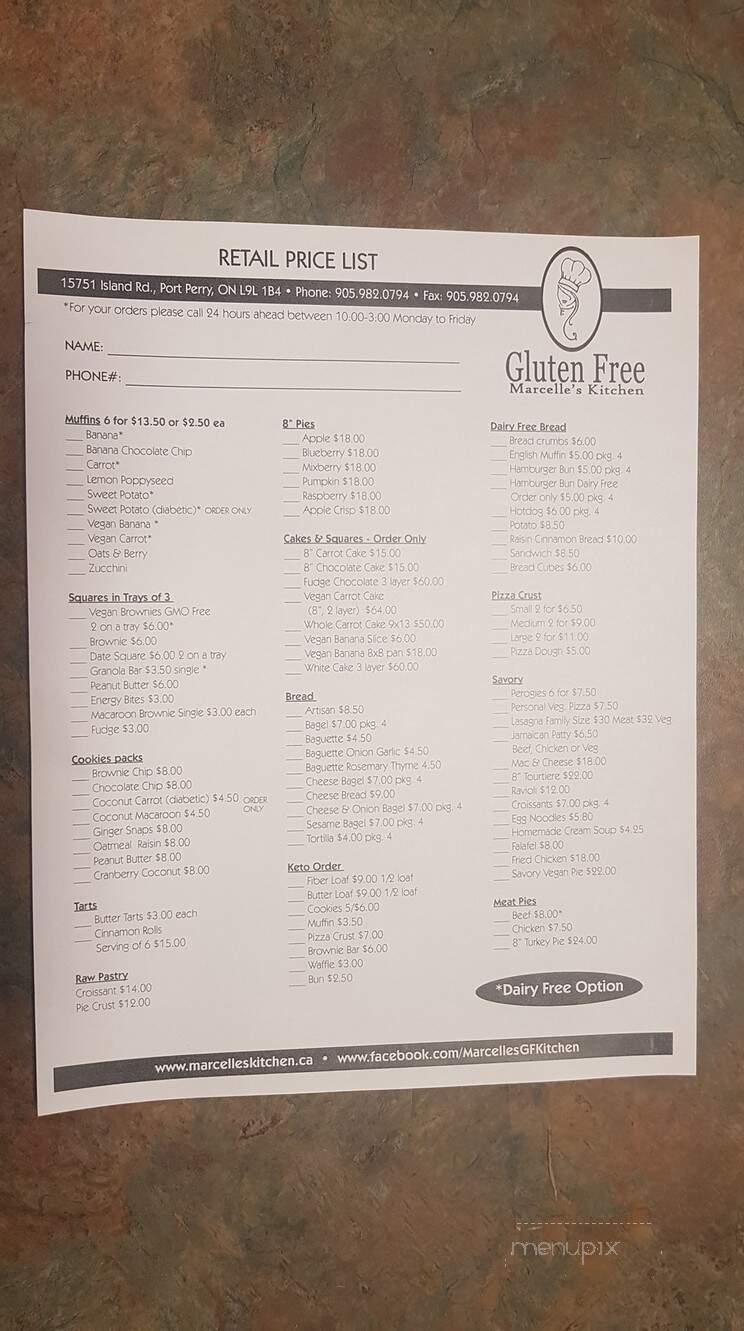 Marcelle's Kitchen - Port Perry, ON menu_pic
