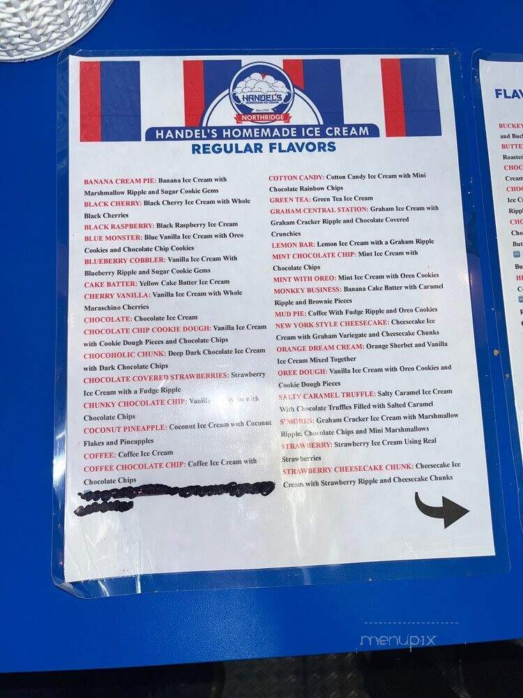 Handel's Homemade Ice Cream - Los Angeles, CA menu_pic