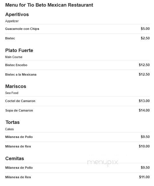 Tio Beto Mexican Restaurant - Middletown, NY menu_pic