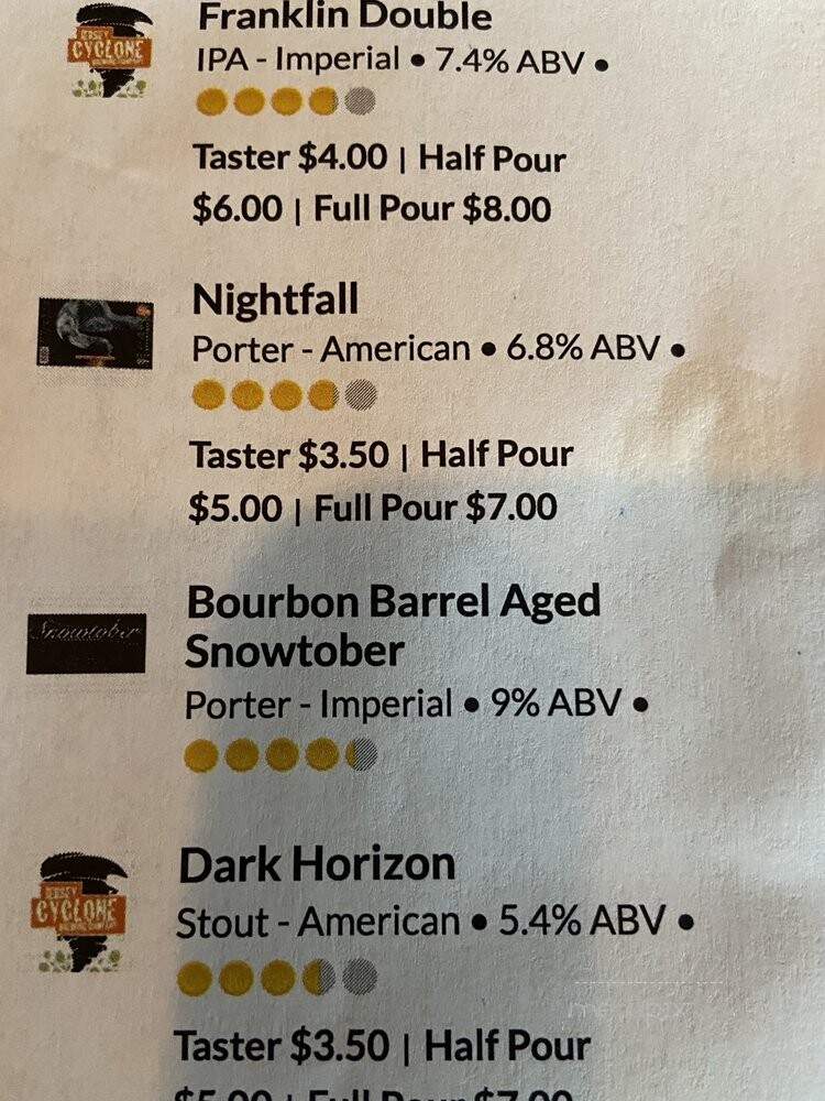 Jersey Cyclone Brewery - Somerset, NJ menu_pic