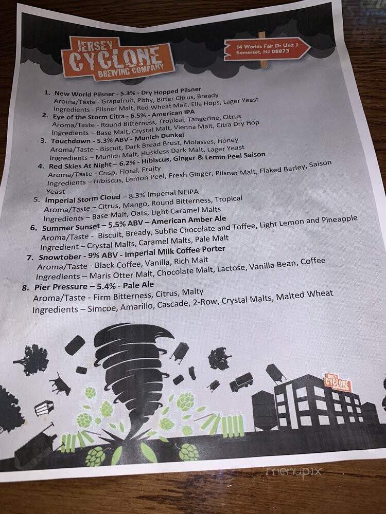 Jersey Cyclone Brewery - Somerset, NJ menu_pic