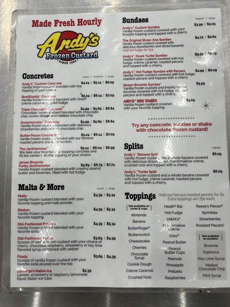 Andy's Frozen Custard - Grand Prairie, TX menu_pic