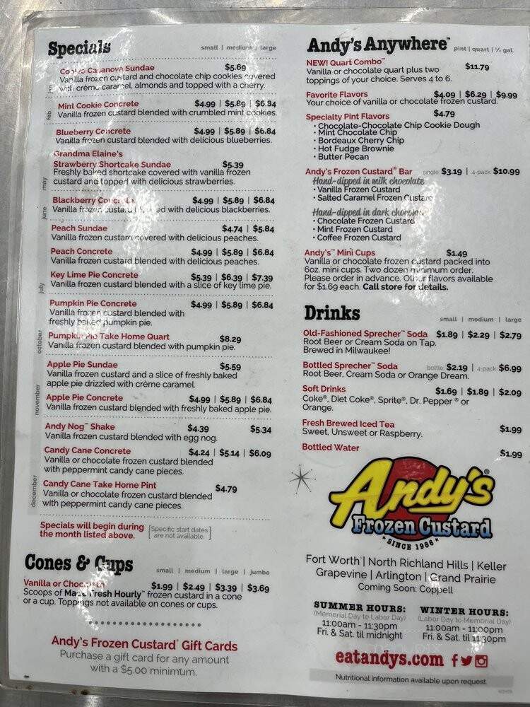 Andy's Frozen Custard - Grand Prairie, TX menu_pic