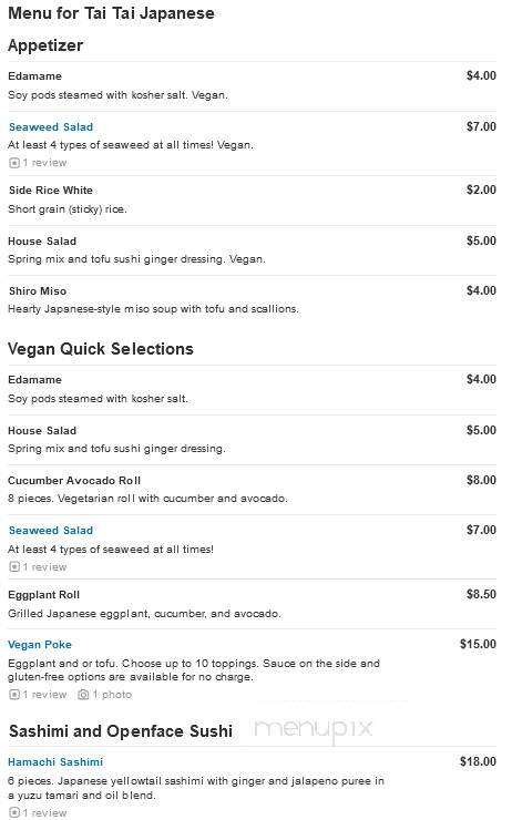 Tai Tai Japanese - Denver, CO menu_pic