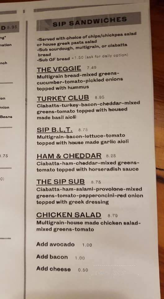 SIP Noshery - Rolesville, NC menu_pic