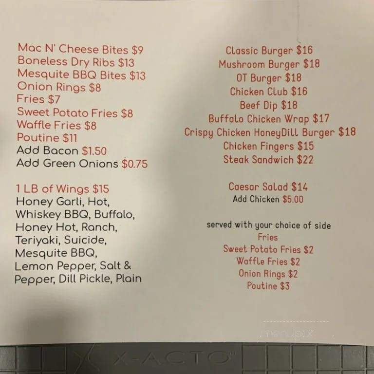 Overtime Pub - Oyen, AB menu_pic