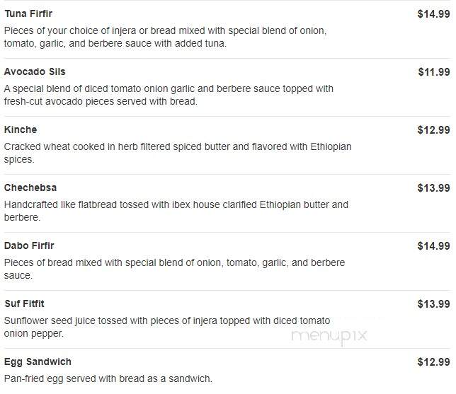 Ibex Ethiopian Bar & Restaurant - Columbus, OH menu_pic