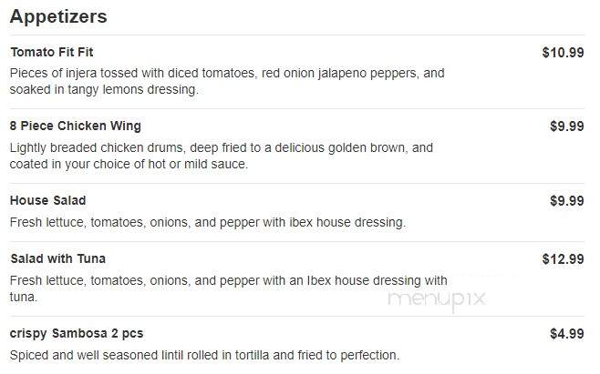 Ibex Ethiopian Bar & Restaurant - Columbus, OH menu_pic