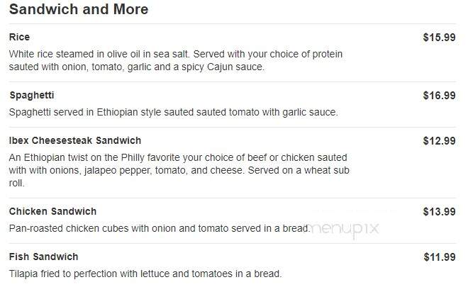 Ibex Ethiopian Bar & Restaurant - Columbus, OH menu_pic