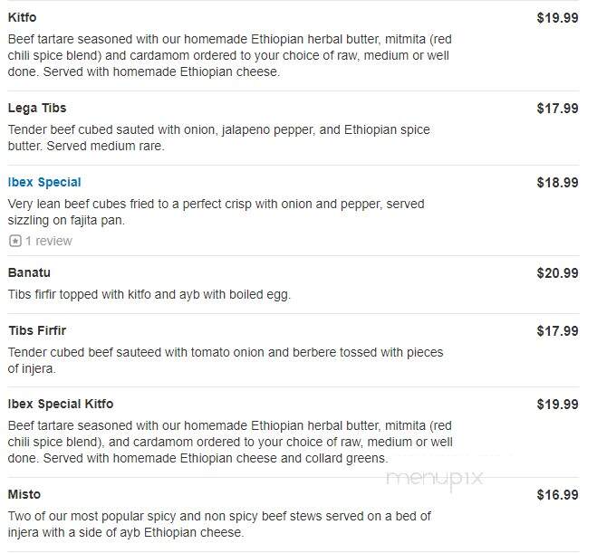 Ibex Ethiopian Bar & Restaurant - Columbus, OH menu_pic