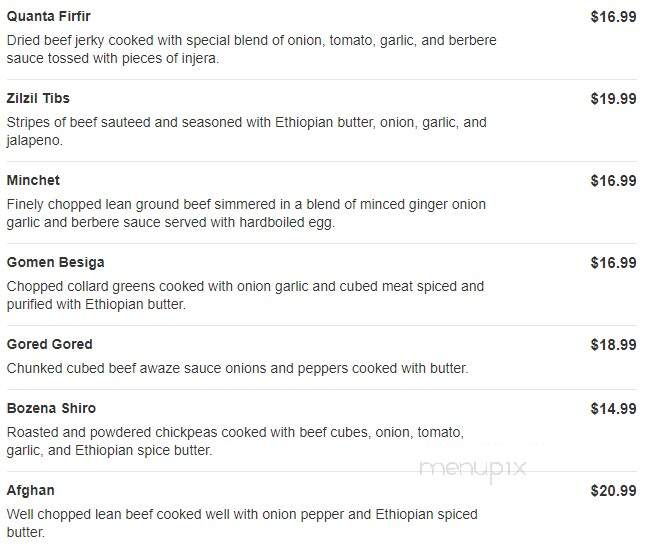 Ibex Ethiopian Bar & Restaurant - Columbus, OH menu_pic