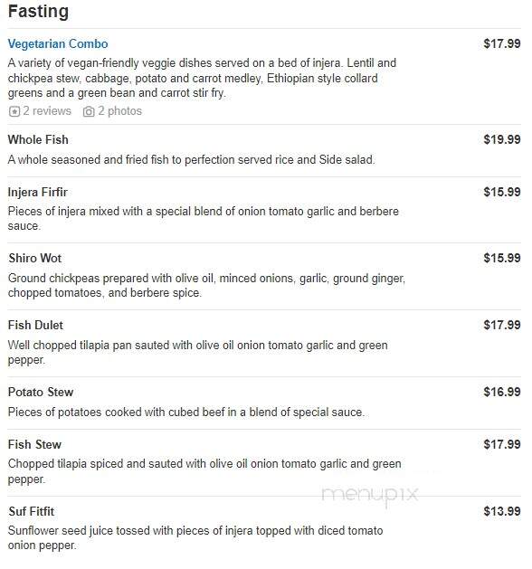 Ibex Ethiopian Bar & Restaurant - Columbus, OH menu_pic