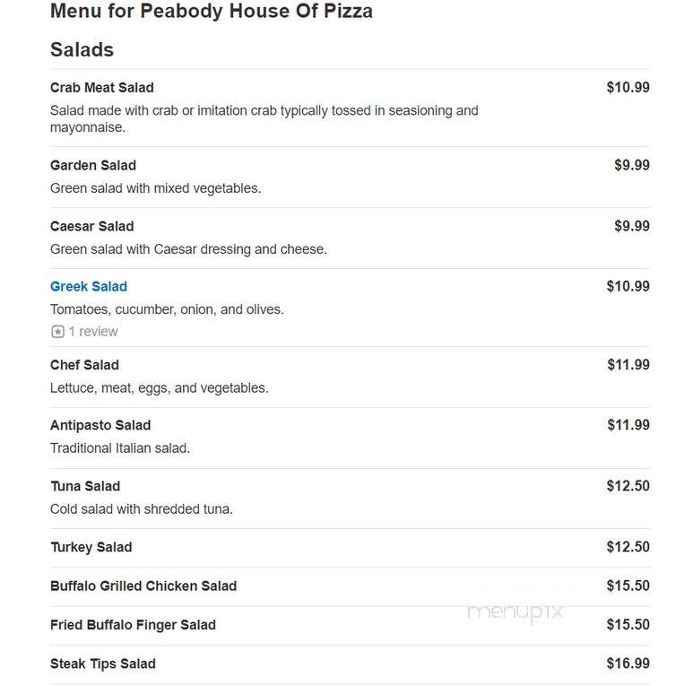 Peabody House Of Pizza - Peabody, MA menu_pic