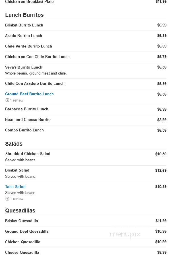 Veva's Cocina - Odessa, TX menu_pic