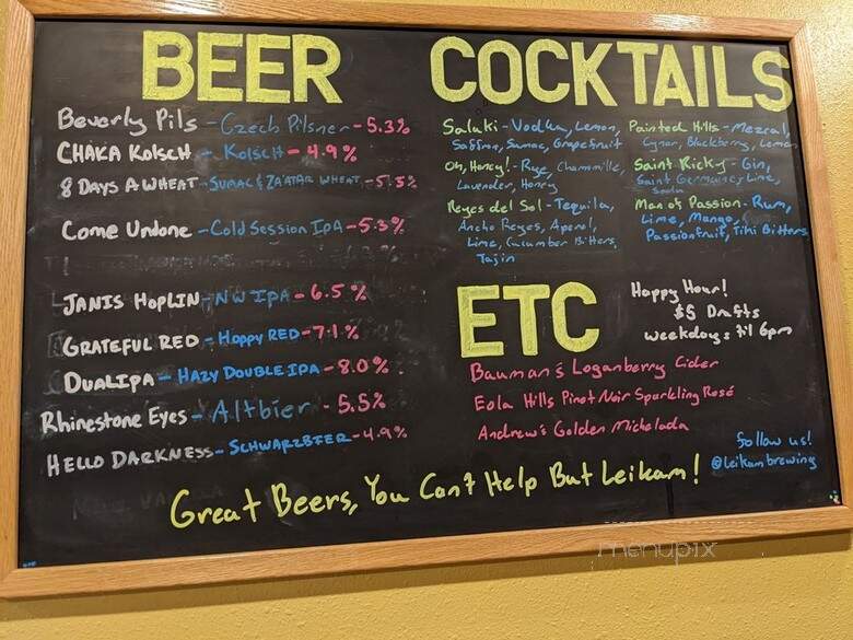 Leikam Brewing - Portland, OR menu_pic
