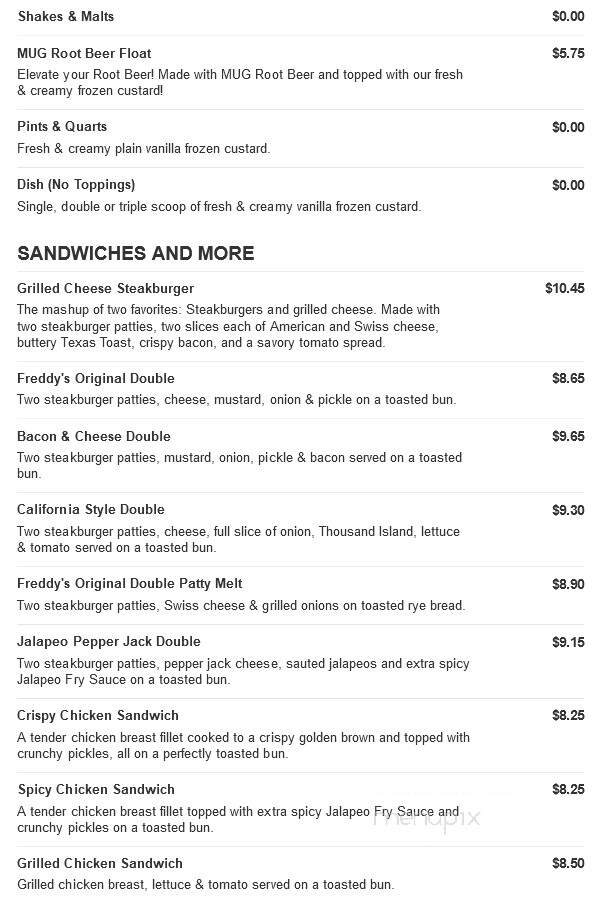 Freddy's Frozen Custard & Steakburgers - Wichita Falls, TX menu_pic