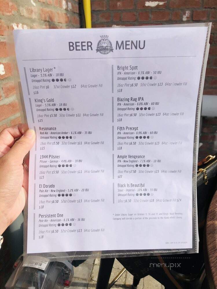 King's Road Brewing Company - Haddonfield, NJ menu_pic
