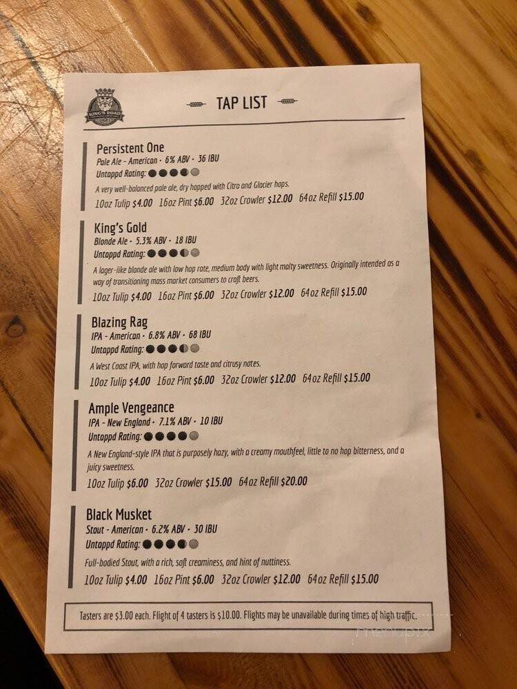 King's Road Brewing Company - Haddonfield, NJ menu_pic