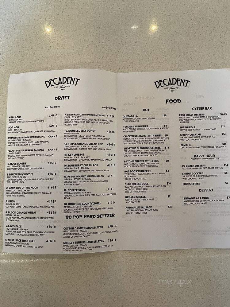 Decadent Ales - Mamaroneck, NY menu_pic