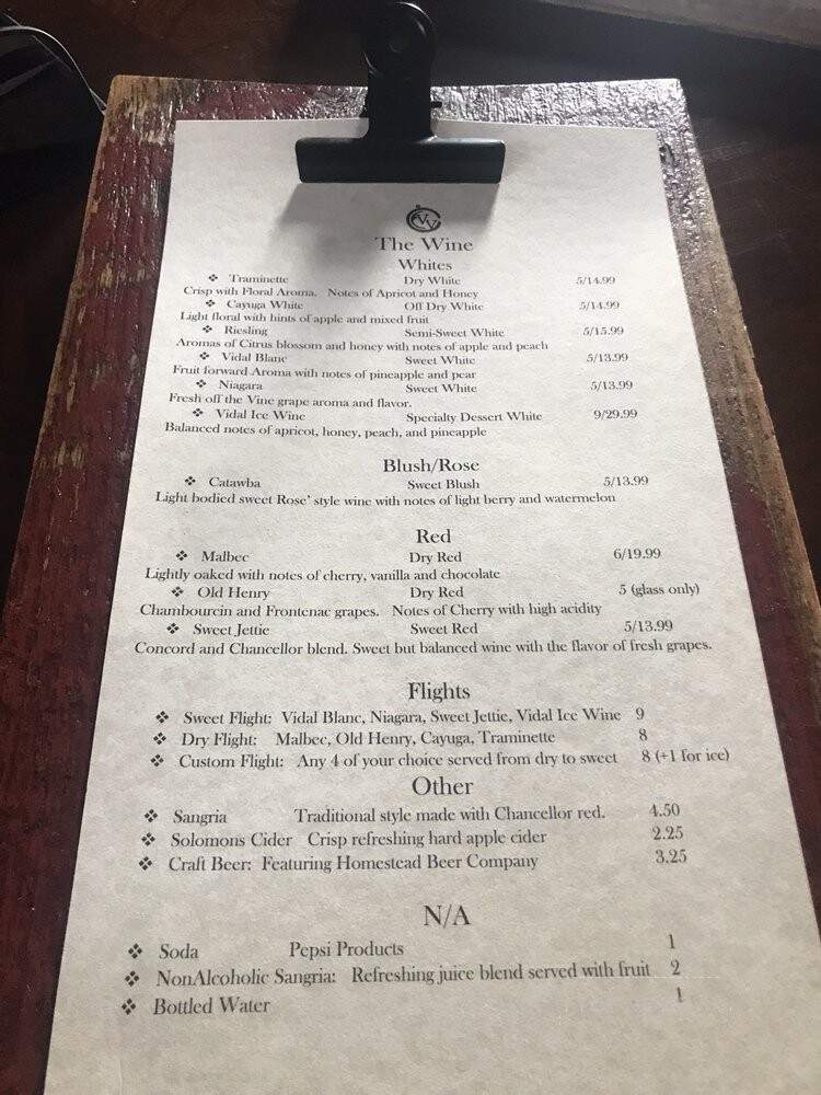 Vinberige Vineyards - Glenford, OH menu_pic
