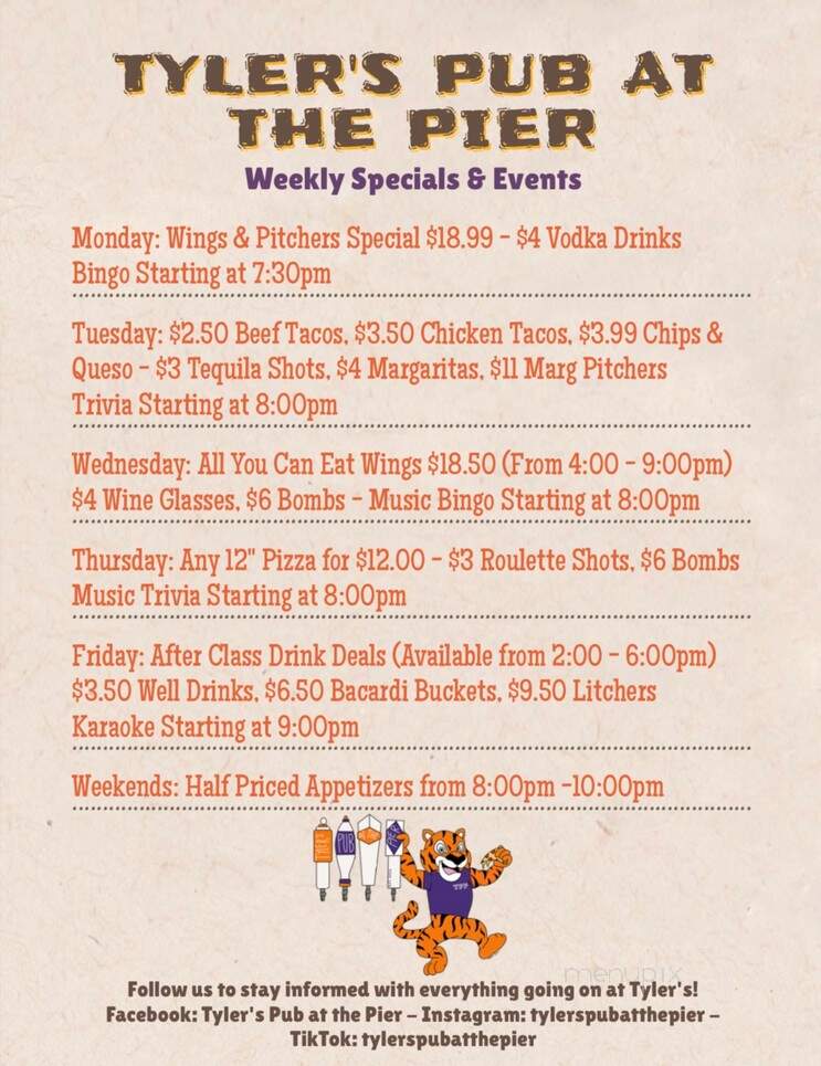 Tyler's Pub at the Pier - Seneca, SC menu_pic