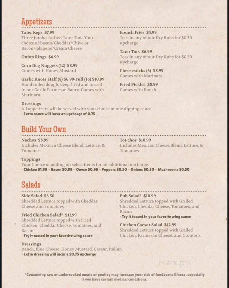Tyler's Pub at the Pier - Seneca, SC menu_pic