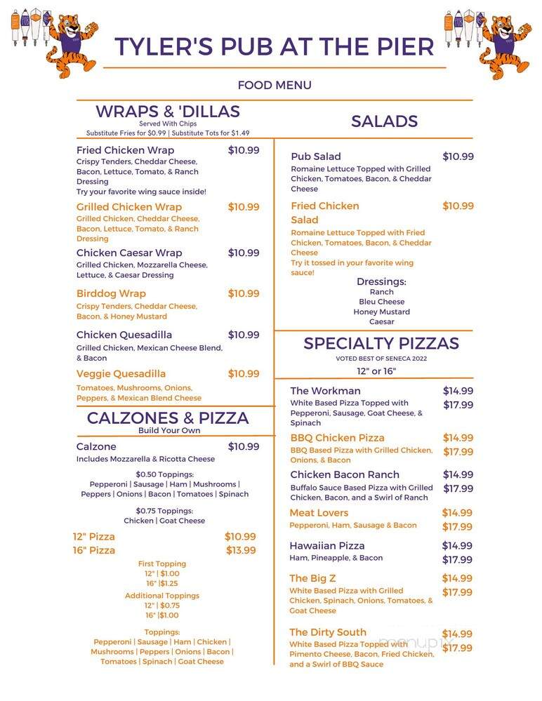 Tyler's Pub at the Pier - Seneca, SC menu_pic