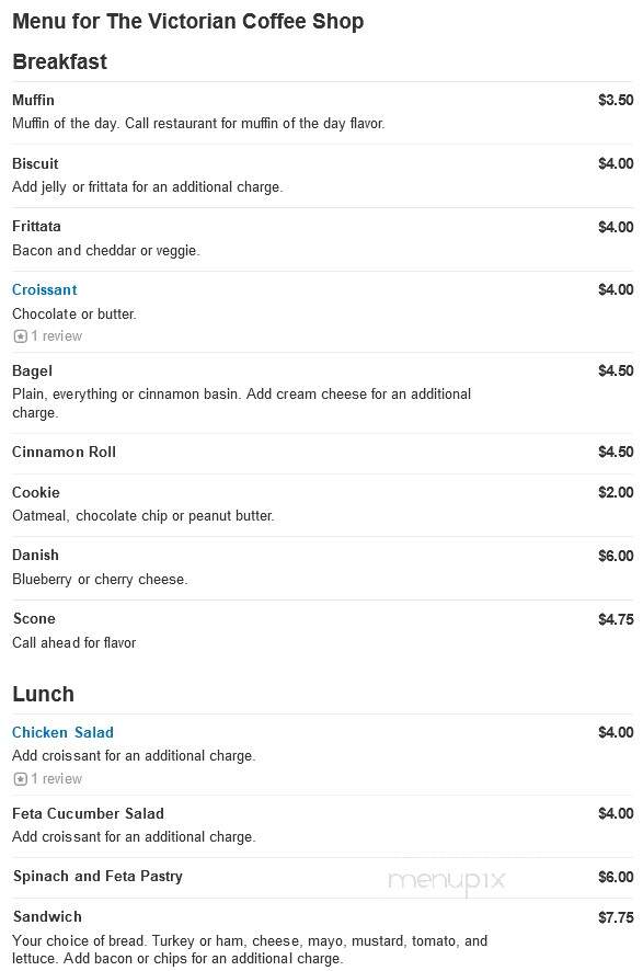 The Victorian Coffee Shop - Haw River, NC menu_pic